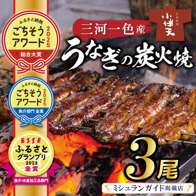 【ミシュランガイド掲載店】【ごちそうアワード2025 総合大賞】三河一色産うなぎの炭火焼 3尾 国産 冷蔵 簡単調理 鰻 ウナギ たれ ギフト 贈り物 ご褒美 蒲焼き うな重 ひつまぶし 人気 高リピート創業大正九年 日本料理 小伴天 ESSEふるさとグランプリ金賞 H007-101