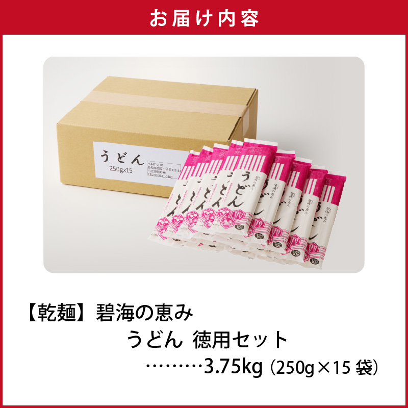 【乾麺】碧海の恵み うどん 愛知県産 徳用セット3.75kg(250g×15袋)　H008-225