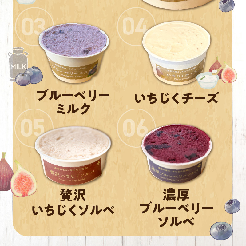 甘熟いちじくとブルーベリーのプレミアムジェラートセット 各1個 碧南市産 甘熟 いちじく 完熟 ブルーベリー 贅沢 スイーツ デザート おやつ カップ 6種 食べ比べ チーズ ミルク ヨーグルト H164-012