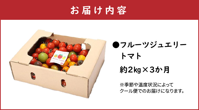 【4月～6月の定期便】たっぷり約2kg×3回！　フルーツジュエリーミニトマトの定期便 長田農園 産地直送 カラフル トマト とまと 野菜 やさい フルーツ サラダ 濃厚 甘い ご褒美 プレゼント 美容 健康 リピート多数 人気 高評価 数量限定 碧南市 H004-132