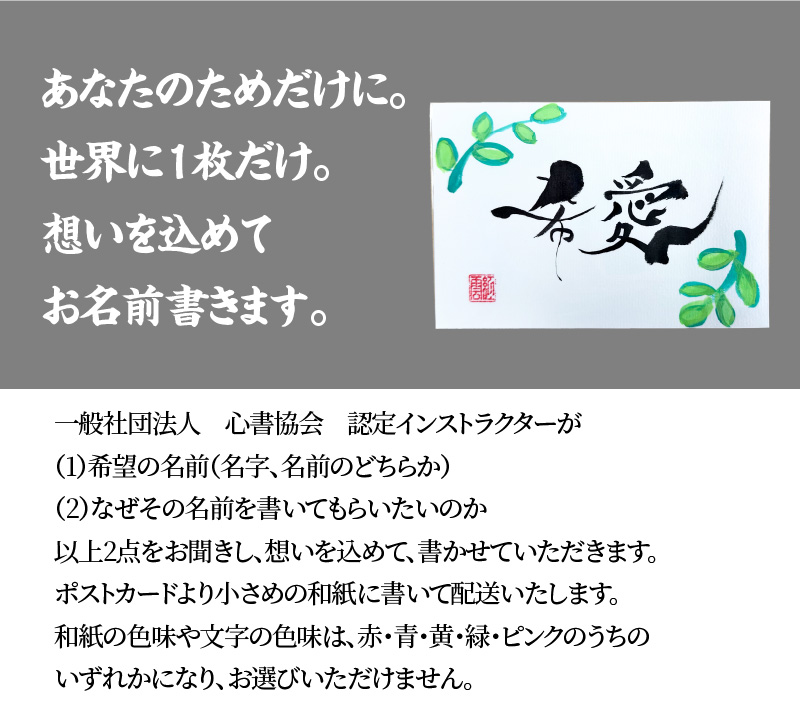 〈リピーターにもおすすめな”額なし”〉【サイズ小】【世界にたったひとつの贈り物シリーズ】 筆文字 名前カード（額なし）　H144-014