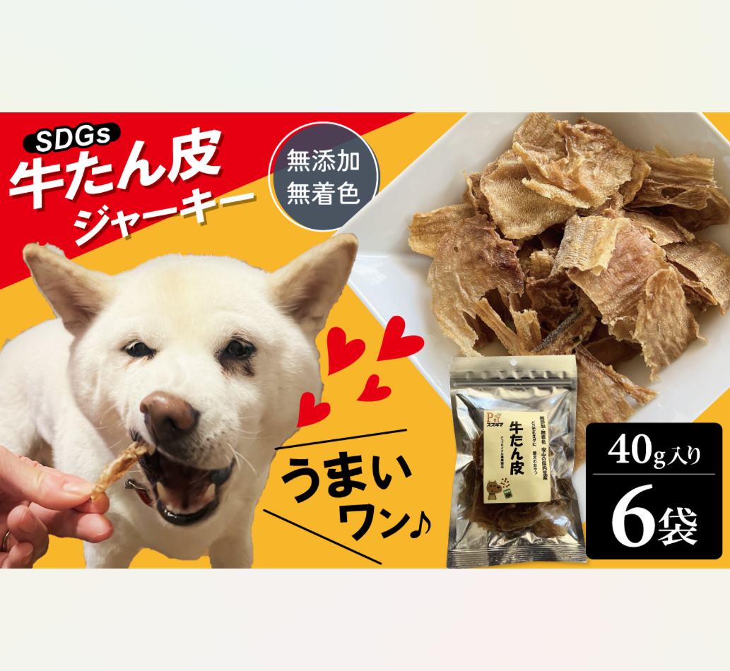 愛犬のおやつ 牛たん皮 40ｇ×6個入り 無添加 無着色 安心 国内生産 愛犬 おやつ ワンちゃん わんこ 喜ぶ ジャーキー SDGｓ H160-011