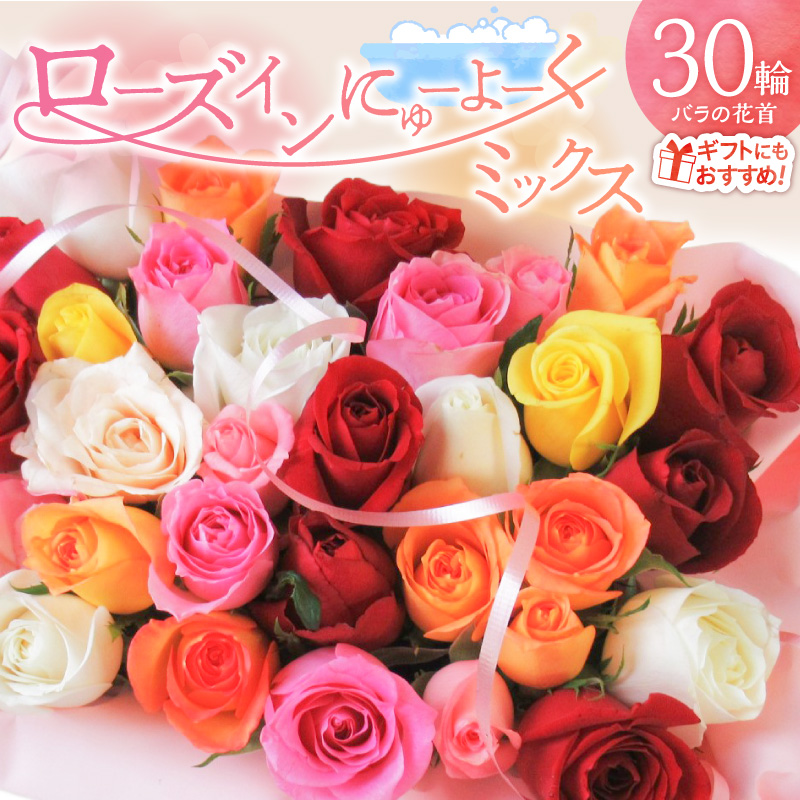 〈日付指定も可能〉 観賞はもちろん！バラ風呂やフラワーシャワーに！ ローズインにゅーよーくミックス３０輪 バラ３０輪詰め合わせ 風呂 薔薇 ローズ ギフト プレゼント ラッピング インテリア お花 フラワー H193-021