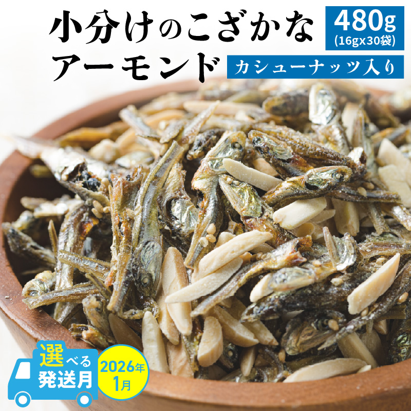 【2026年1月発送】 手軽に健康習慣 小分けのこざかなアーモンド カシューナッツ入り 480g(16gｘ30袋) おうち時間 おやつ 大満足 美容 健康 栄養豊富 人気 高リピート ナッツ H059-121_Jan