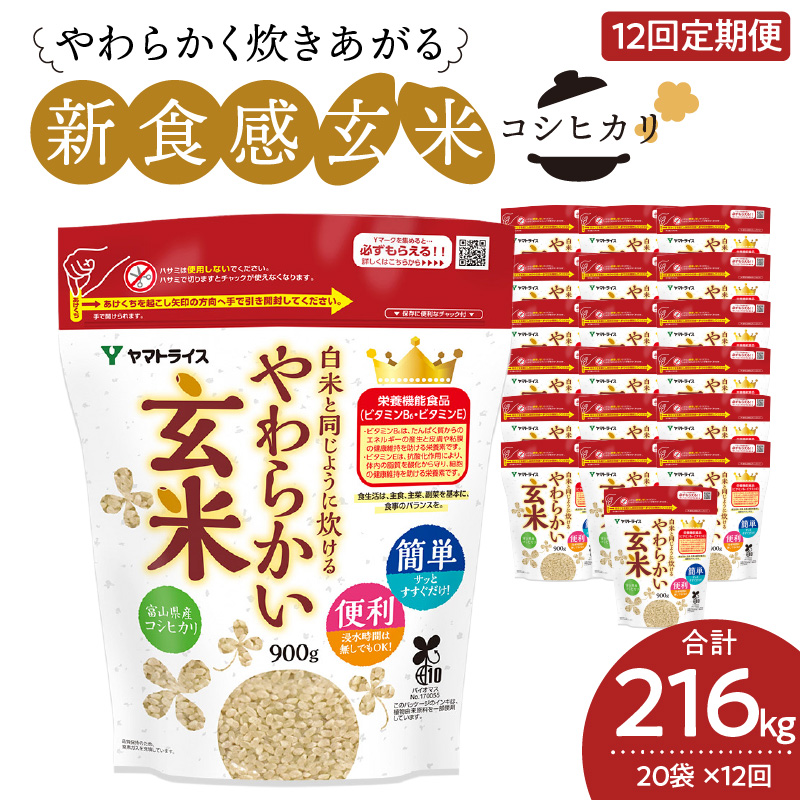 やわらかい玄米 900g×20袋　※定期便12回　安心安全なヤマトライス　H074-526