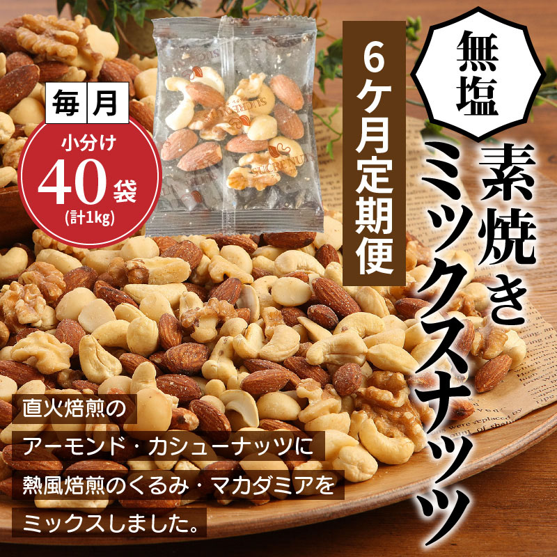 無塩の素焼きミックスナッツ　小分け40袋(計1kg)　6ヶ月定期便　 H059-114