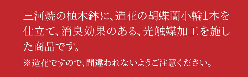 綺麗で丈夫な三河陶器で贈る光触媒胡蝶蘭小輪１本立（モカの陶器×ピンクの花）H100-082