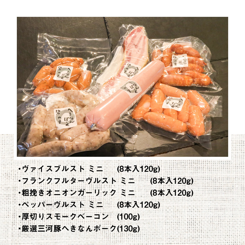 厳選三河豚ソーセージ＆ベーコン 全6種 ミニサイズ  お弁当に最適　H094-024