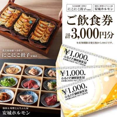 名古屋羽根つき餃子にこにこ餃子安城店と焼肉&味噌とんちゃん屋安城ホルモンのご飲食券【1449734】