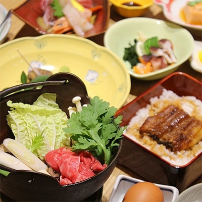 南吉先生の会席:すき焼きの小鍋 ミニうな重を含めた全8品の会席料理ペアチケット【1102491】