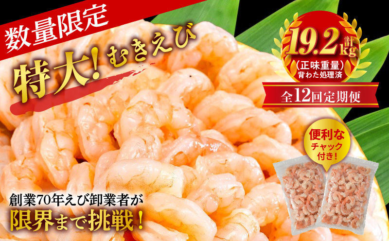 【定期便12回】特大大盛むきえび1.6kg（正味）《配達不可エリア：北海道・沖縄・離島》・K304