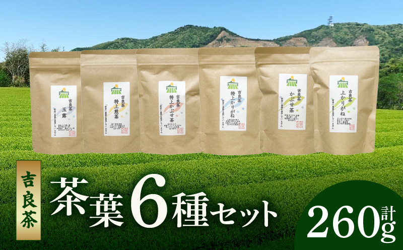 【吉良茶】味わいの違うお茶を飲み比べ！　茶葉6種セット　計260ｇ・O057