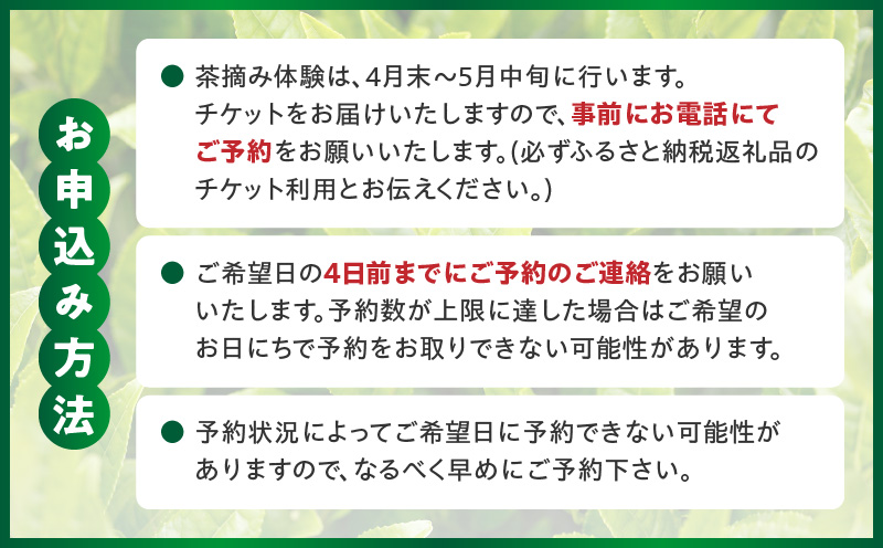 【体験期間4月末～5月中旬】一番茶茶摘み体験と抹茶工場見学(平日)チケット1名分・N065