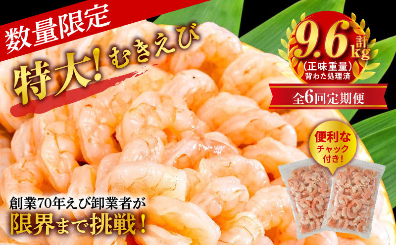 【定期便6回】特大大盛むきえび1.6kg（正味）《配達不可エリア：北海道・沖縄・離島》・K308