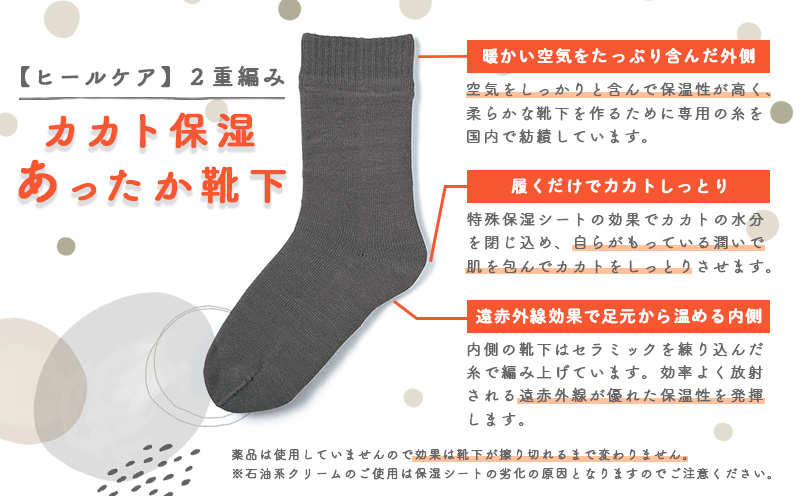 【ヒールケア】2重編み カカト保湿 あったか靴下　紳士サイズ2足セット・I050