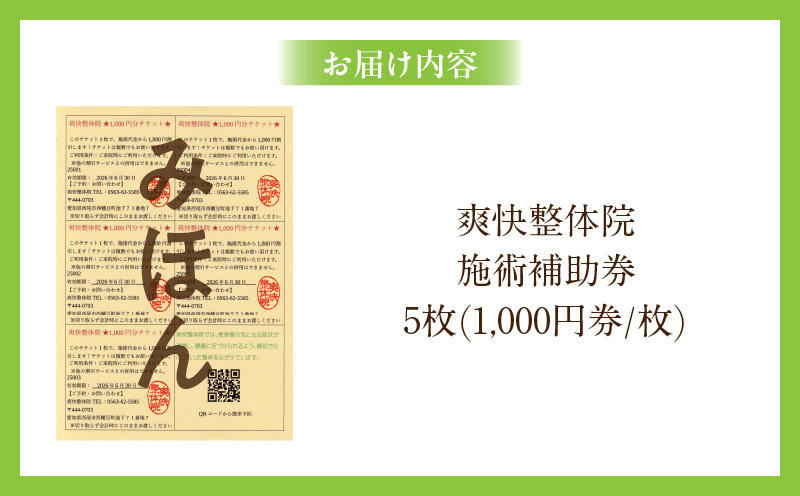 爽快整体院　施術補助券（5,000円分）・S089