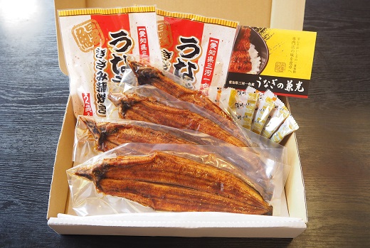 愛知県三河一色産うなぎ蒲焼き4尾+きざみうなぎ2食入り×2パック　セット(長焼き4尾で500g+きざみうなぎ(50g×2食)×2パック)・U024-21