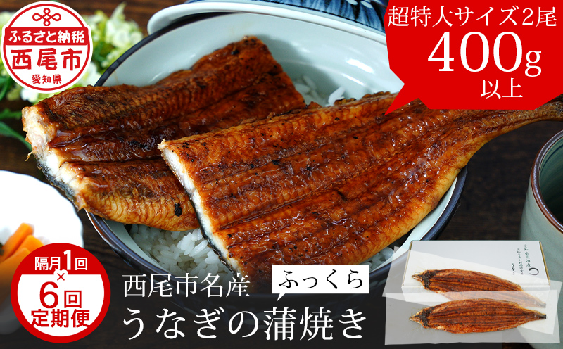 【定期便】三河産うなぎ 蒲焼《超特大》2尾（計400〜420g）×6回（隔月） 国産 鰻 愛知・A133-1200