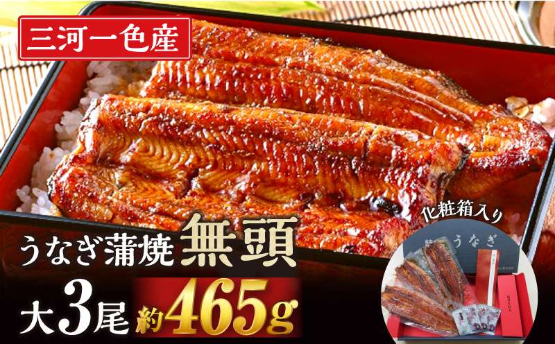 三河一色産うなぎ蒲焼　大サイズ3尾　無頭(1尾約155g)・M116-280