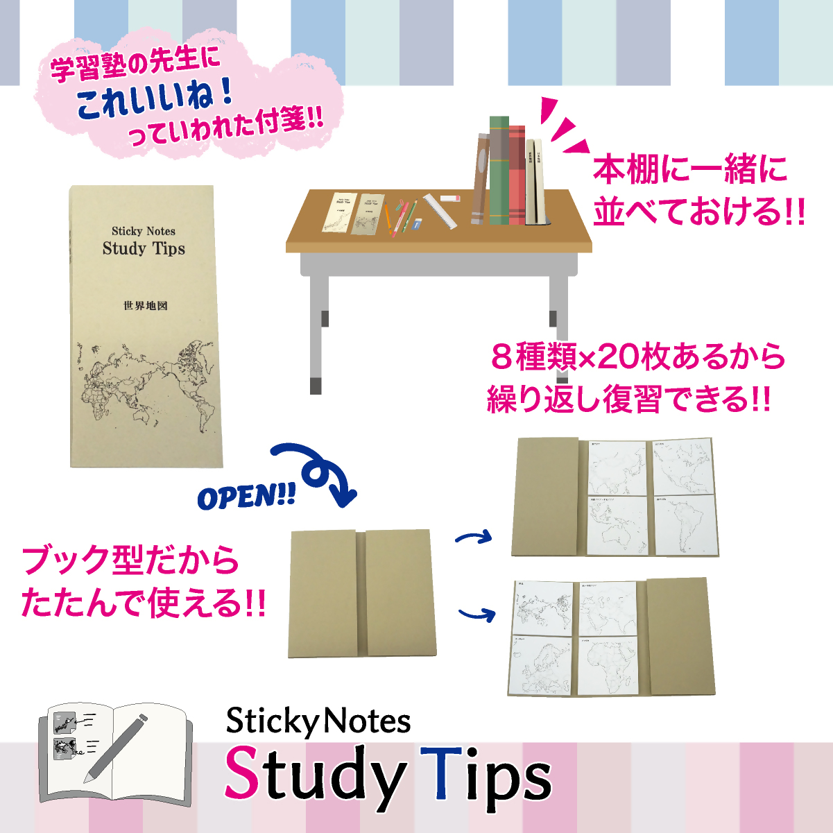 人体付箋 【Sticky Notes Study Tips】 (スタディチップス) 2種セット 人体・骨格