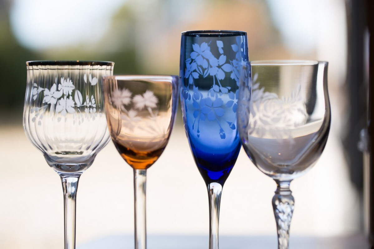 サンドブラストグラス(ガラス彫刻)青色