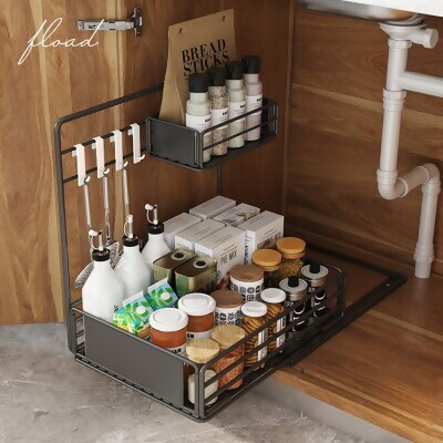 【FLOAD/フロード公式】シンク下スライド式収納ラック（ブラック）