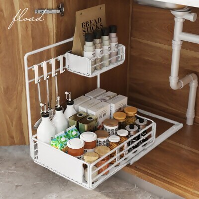 【FLOAD/フロード公式】シンク下スライド式収納ラック（ホワイト）
