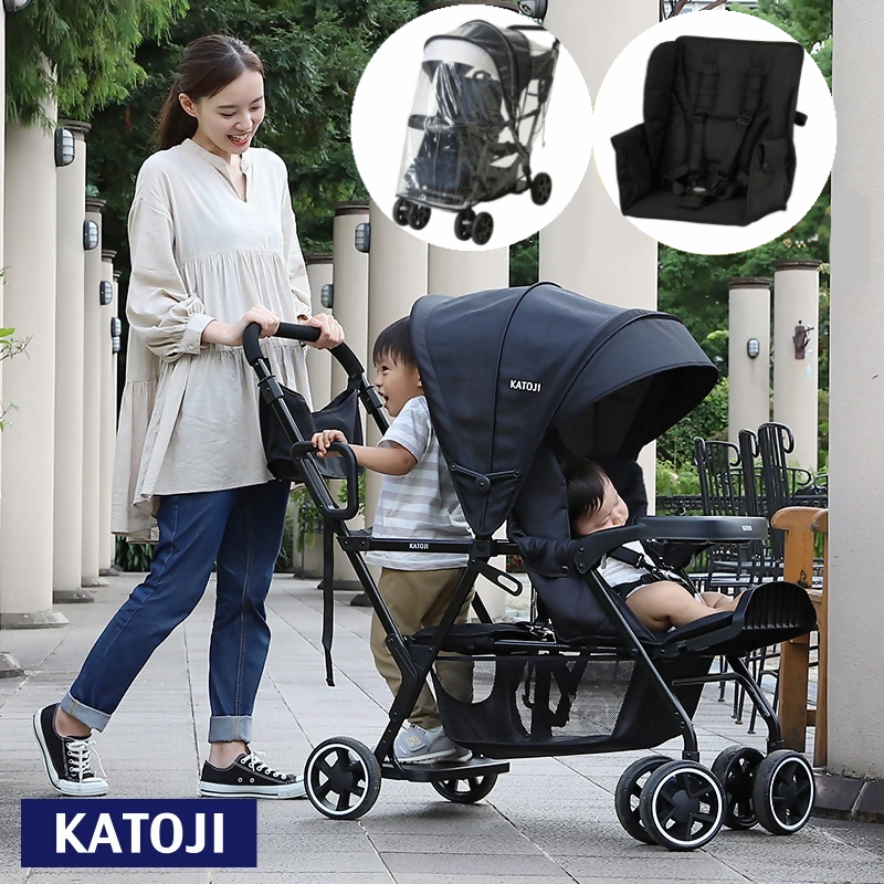 ベビーカー 二人でゴー（ブラック）3点セット