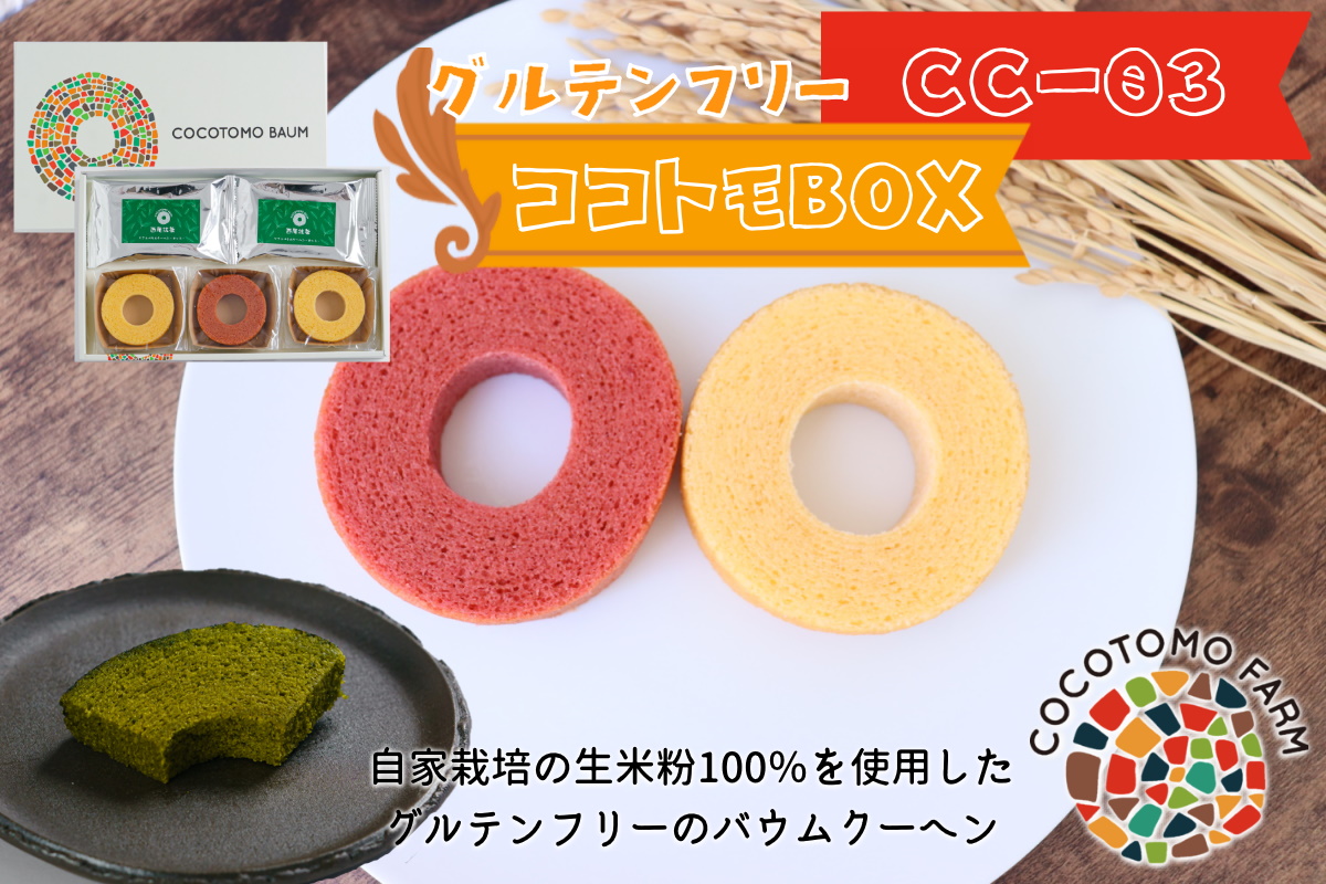 自家製生米粉100%のしっとりバウムクーヘンが人気　ココトモBOX　CC-03