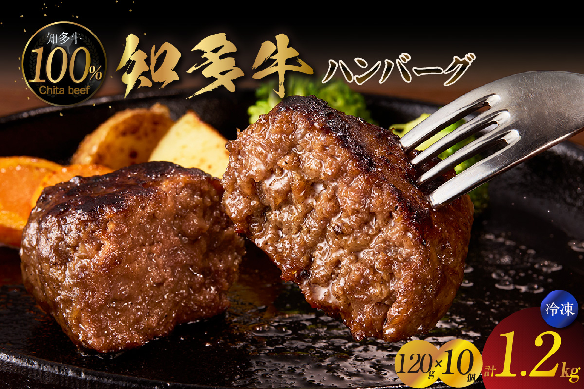知多牛100％手作りハンバーグ　120g×10個入り 国産牛 牛肉 ハンバーグ 惣菜 肉汁たっぷり ブランド牛 グルメ 冷凍 簡単調理 煮込みハンバーグ デミグラスハンバーグ お取り寄せ 子供 人気 愛知県 常滑市