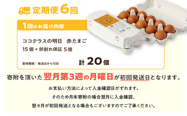 6ヵ月定期便】ココテラスの明日（赤たまご）15個 + 5個保証（計20個