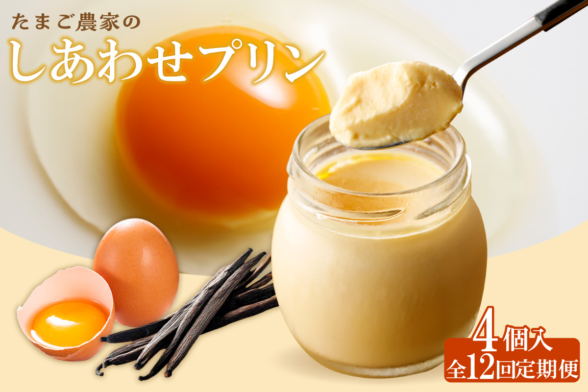 【定期便12ヶ月】たまご農家のしあわせプリン 4個セット ココテラス デイリーファーム 常滑牛乳 デザート スイーツ なめらかプリン ギフト お取り寄せ たまご 卵 米卵 こだわりプリン グルメ 瓶入り おやつ 鶏卵 洋菓子 お菓子 プレゼント グルメ 愛知県 常滑市 定期便