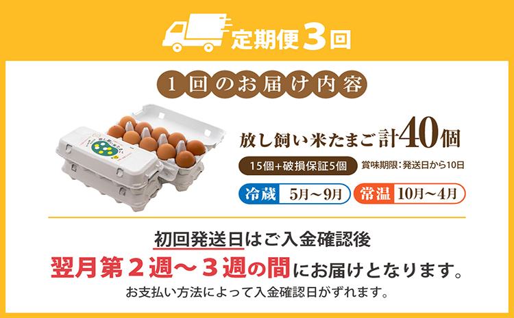 【3か月定期便】放し飼い米たまご35個+5個保証（計40個）