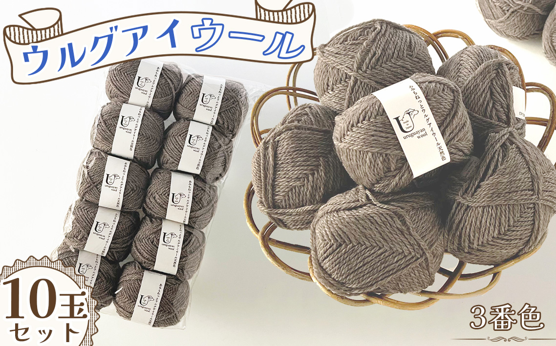毛糸 あみもねっとウルグアイウール天然色 [3番色10玉セット] / 毛糸 ウール100 編み物 天然色 ナチュラルカラー 手編み 棒針 かぎ針 軽い 柔らかい ふっくら 編みやすい セーター マフラー 手作り ハンドメイド 冬支度 愛知県 No.372