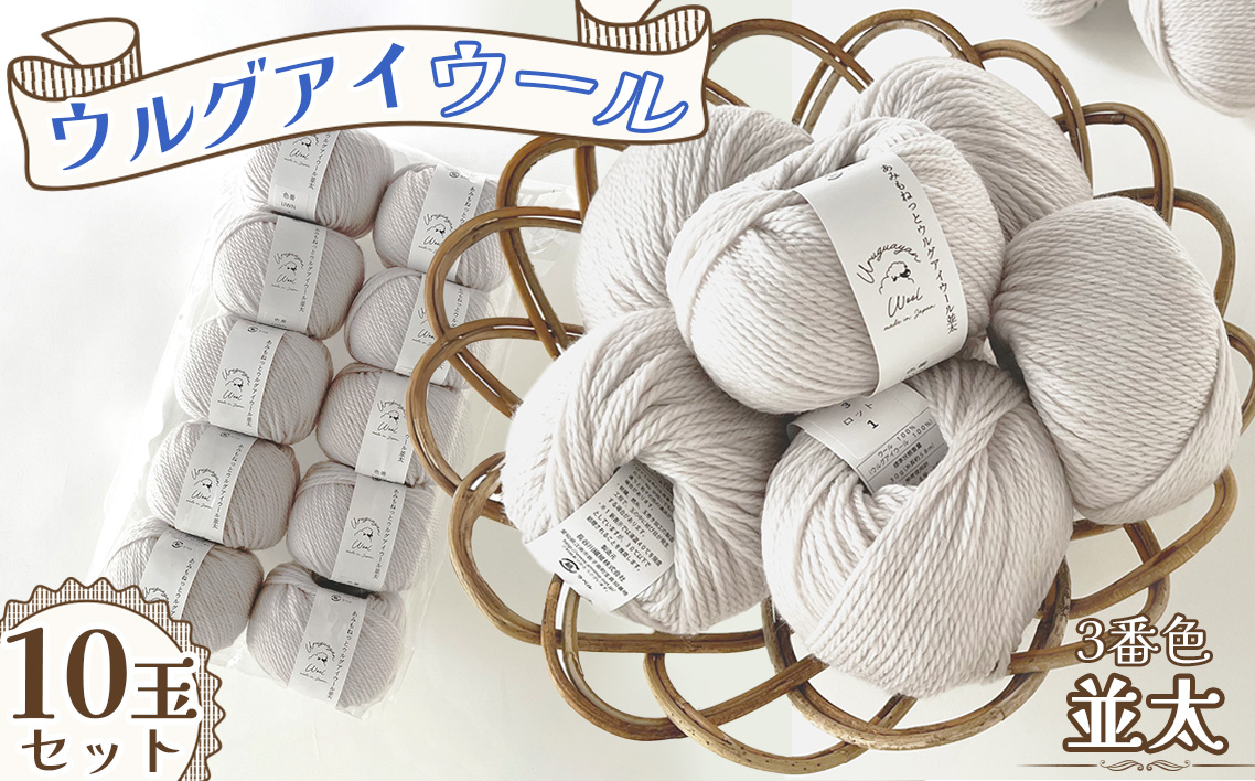 毛糸 ウルグアイウール並太 3番色 10玉セット ／ ウール100％ 並太毛糸 手編み 編み物 ハンドメイド 冬小物 マフラー 帽子 セーター ブランケット 編みやすい ふっくら 愛知県 No.322