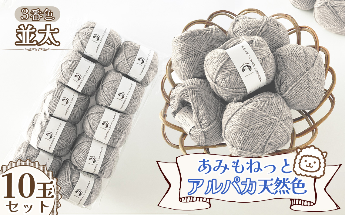 毛糸 あみもねっとアルパカ天然色並太 【3番色10玉セット】 ／ 毛糸 アルパカ ウール混 編み物 手編み 柔らかい 軽い なめらか 秋冬 マフラー セーター 帽子 ハンドメイド 棒針 かぎ針 ナチュラルカラー 普段使い 愛知県 No.384