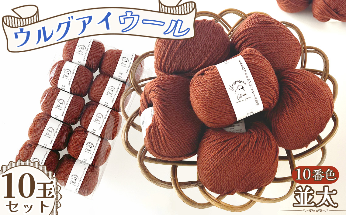 毛糸 ウルグアイウール並太 10番色 10玉セット ／ ウール100％ 並太毛糸 手編み 編み物 ハンドメイド 冬小物 マフラー 帽子 セーター ブランケット 編みやすい ふっくら 愛知県 No.358