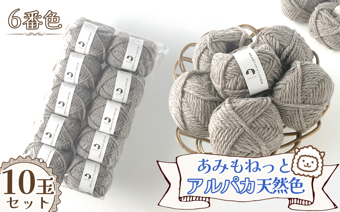 毛糸 あみもねっとアルパカ 天然色 【6番色10玉セット】 ／ 毛糸 アルパカ ウール混 編み物 手編み 柔らかい 軽い なめらか 秋冬 マフラー セーター 帽子 ハンドメイド 棒針 かぎ針 ナチュラルカラー 普段使い 愛知県 No.380
