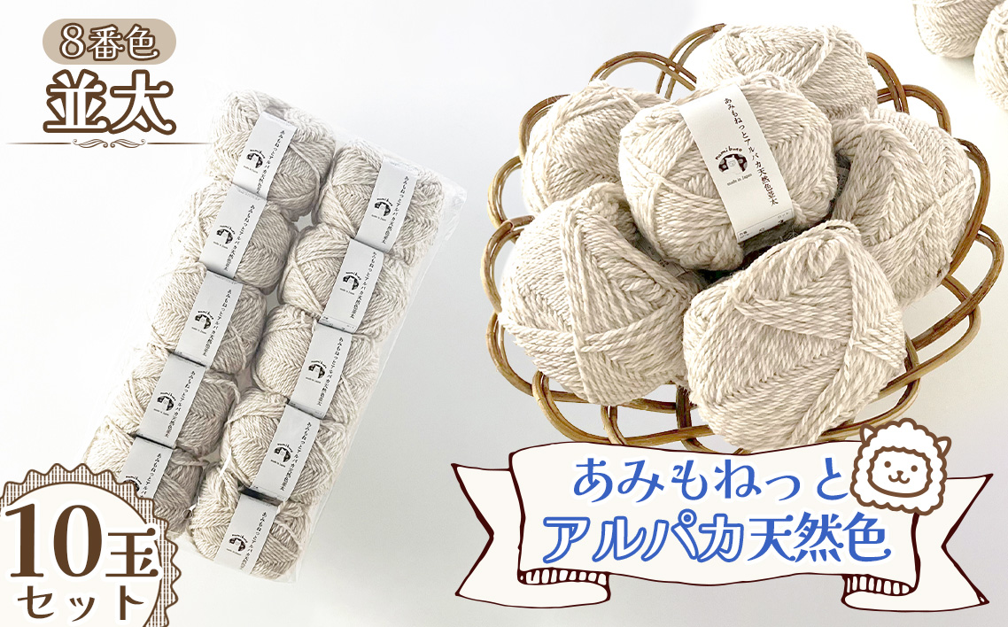 毛糸 あみもねっとアルパカ天然色並太 【8番色10玉セット】 ／ 毛糸 アルパカ ウール混 編み物 手編み 柔らかい 軽い なめらか 秋冬 マフラー セーター 帽子 ハンドメイド 棒針 かぎ針 ナチュラルカラー 普段使い 愛知県 No.389