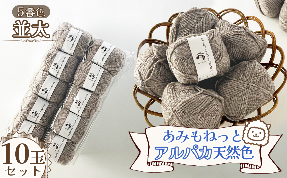 毛糸 あみもねっとアルパカ天然色並太 【5番色10玉セット】 ／ 毛糸 アルパカ ウール混 編み物 手編み 柔らかい 軽い なめらか 秋冬 マフラー セーター 帽子 ハンドメイド 棒針 かぎ針 ナチュラルカラー 普段使い 愛知県 No.386