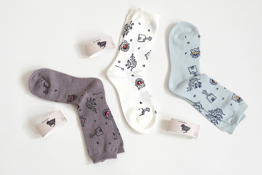 靴下 konan socks 3色セット（25〜27サイズ） [レッグニット中村 愛知県 江南市 ko23btu280004] ソックス 藤 すいとぴあ江南 サングラス大仏 足 ユーモア 靴下 くつした くつ下 おみやげ 土屋未久