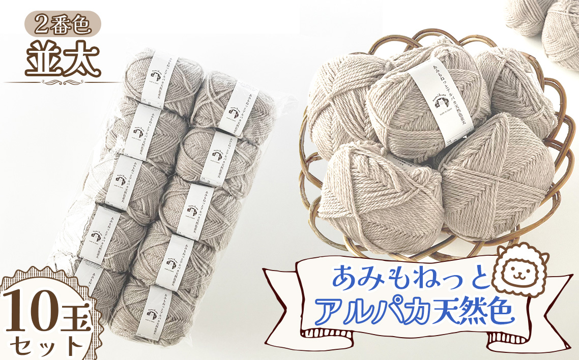 毛糸 あみもねっとアルパカ天然色並太 【2番色10玉セット】 ／ 毛糸 アルパカ ウール混 編み物 手編み 柔らかい 軽い なめらか 秋冬 マフラー セーター 帽子 ハンドメイド 棒針 かぎ針 ナチュラルカラー 普段使い 愛知県 No.383