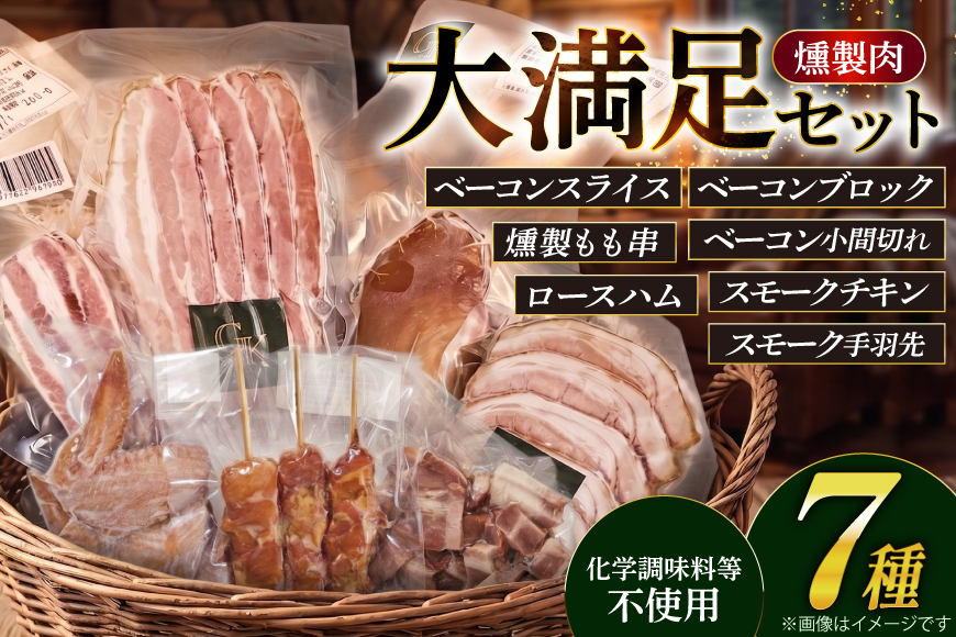 燻製 燻製肉 詰め合わせ【化学調味料等無添加】「大満足セット」 [グリュン江南 愛知県 江南市 ko23btu160002] 肉 肉加工品 豚肉 鶏肉 ベーコン ステーキ ハム ロース 手羽先 骨付き ブロック 岩塩 燻製 くんせい 大容量 おつまみ 冷凍 真空パック BBQ バーベキュー
