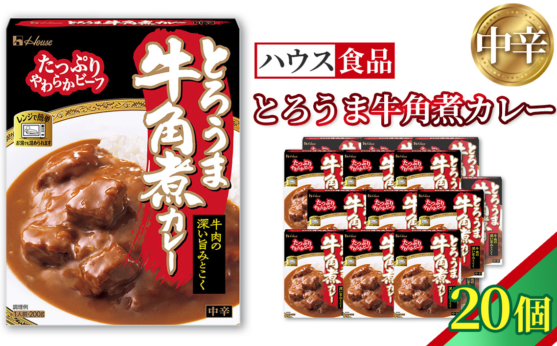 ハウス とろうま牛角煮カレー 中辛 20個 ／ レトルト カレー ハウス食品 レンジ 湯煎 湯せん 時短 簡単 簡単調理 防災食 長期保存 非常食 ローリングストック 災害 備蓄 常温保存 セット No.337-02