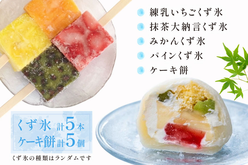 アイス くず氷 5本 ケーキ餅 5個 [御菓子所 梅のや 愛知県 江南市 ko23btu310006] アイスクリーム デザート スイーツ 練乳いちご 抹茶 みかん パイン 餅 食べ比べ 詰め合わせ