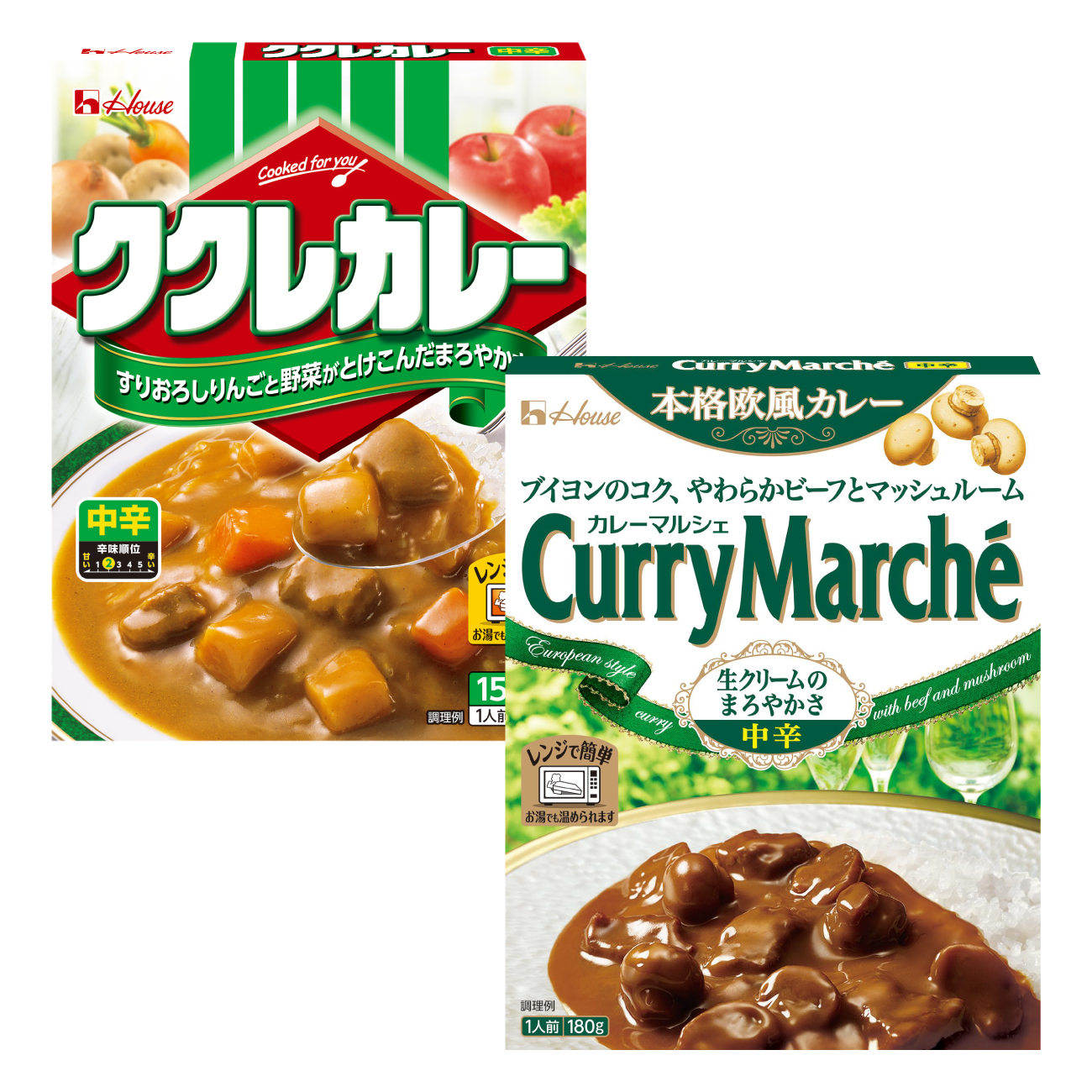 カレー レトルト ハウス ククレカレー中辛＆カレーマルシェ中辛 各10個 [翔栄通商 愛知県 江南市 ko23btu570070] レトルト食品 レトルトカレー レンジ対応商品 簡単 時短 お手軽 便利 簡単調理 ストック 小分け 食べ比べ