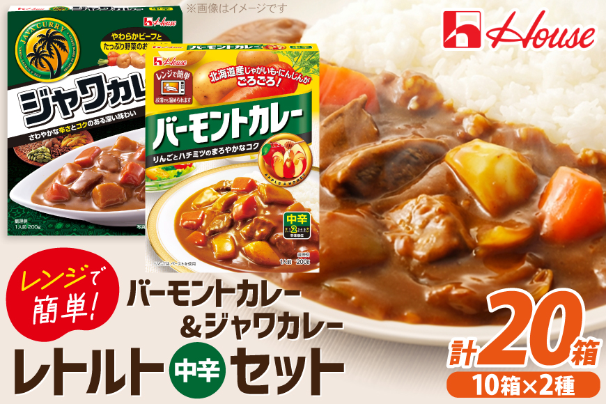 カレー レトルト ハウス バーモントカレー中辛＆ジャワカレー中辛 各10個 [翔栄通商 愛知県 江南市 ko23btu570071] レトルト食品 レトルトカレー レンジ対応商品 簡単 時短 お手軽 便利 簡単調理 ストック 小分け 食べ比べ