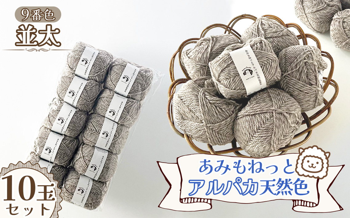 毛糸 あみもねっとアルパカ天然色並太 【9番色10玉セット】 ／ 毛糸 アルパカ ウール混 編み物 手編み 柔らかい 軽い なめらか 秋冬 マフラー セーター 帽子 ハンドメイド 棒針 かぎ針 ナチュラルカラー 普段使い 愛知県 No.390
