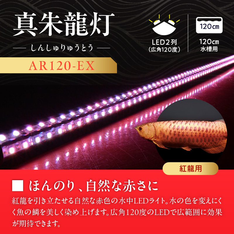 変化を体感!水を赤くせず、紅龍だけ美しく魅せる水中LEDライト|AR120-EX 紅龍 ナチュラルレッド 赤 水中 アロワナ 水槽ライト テンニングライト LED ライト 照明 水中照明 光 綺麗 強化ガラス 吸盤 1年保証 簡単 設置 でんらい インテリア 雑貨 愛知県 小牧市 送料無料