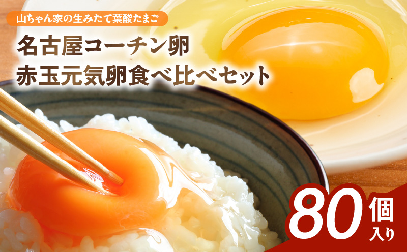 【山ちゃん家の生みたて葉酸たまご】名古屋コーチン卵・赤玉元気卵 食べ比べセット（各40個 合計80個入り） 山ちゃん家 生みたて 葉酸たまご 名古屋コーチン卵 赤玉元気卵 食べ比べ セット 各 40個 合計 80個 入り 地鶏 卵 朝食 卵焼き 目玉焼き オムライス ゆでたまご 山田養鶏 お取り寄せ 愛知県 小牧市 送料無料